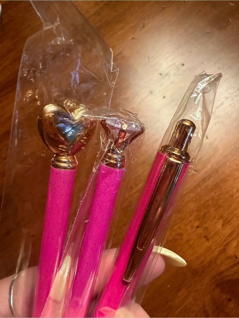 Pink Heart Top Glitter Ballpoint Pen Bundle Set Trio